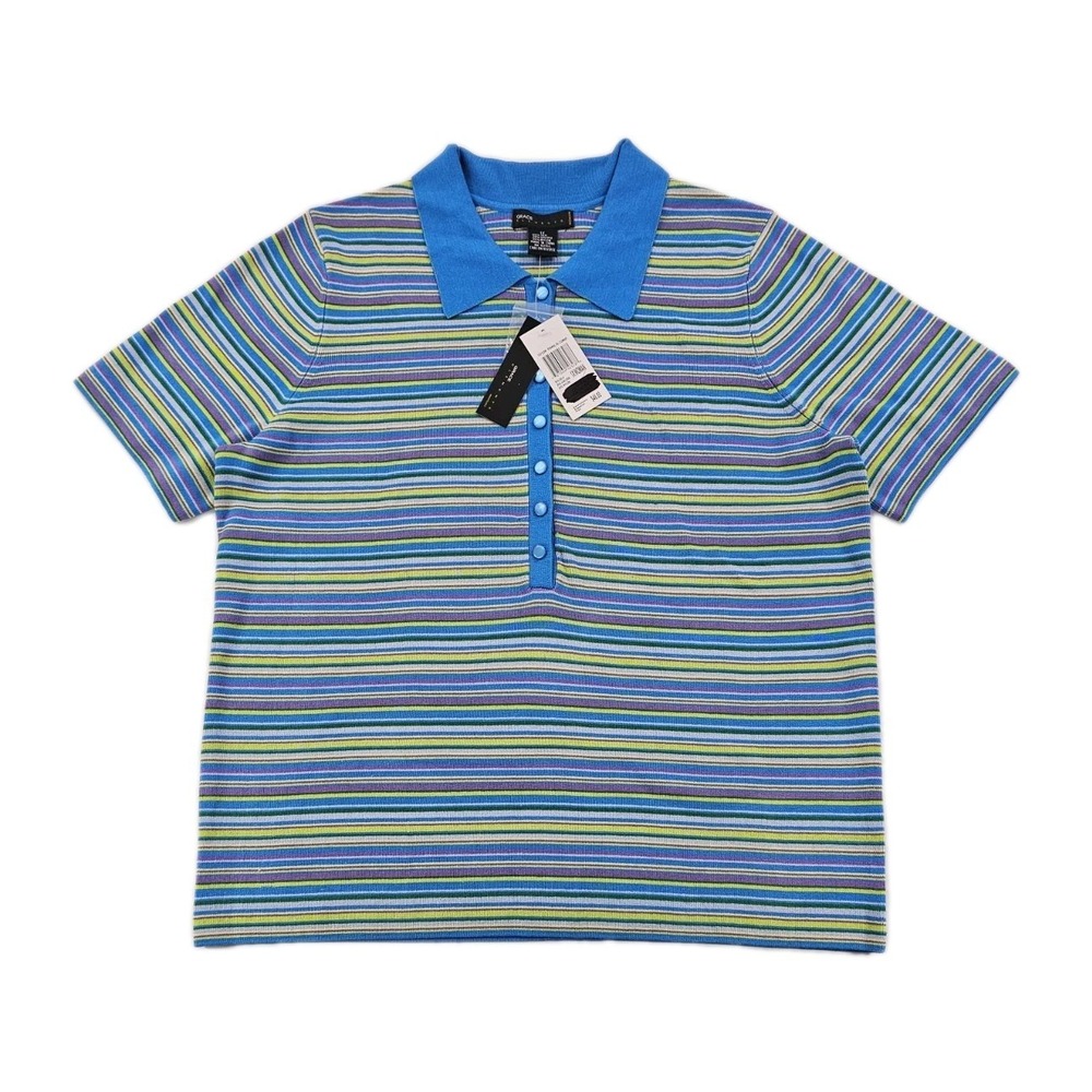 Grace Elements Woman's Polo Top 1X Colorful Striped Blouse Pinwheel Bl Comb Snap